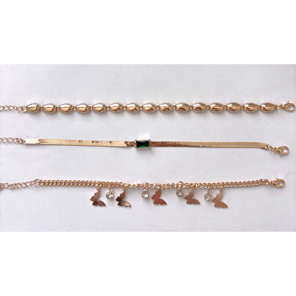 Gold & Green Bracelet Set – Beaded, Paperclip Chain, Butterfly Charm NWT - Picture 2 of 3